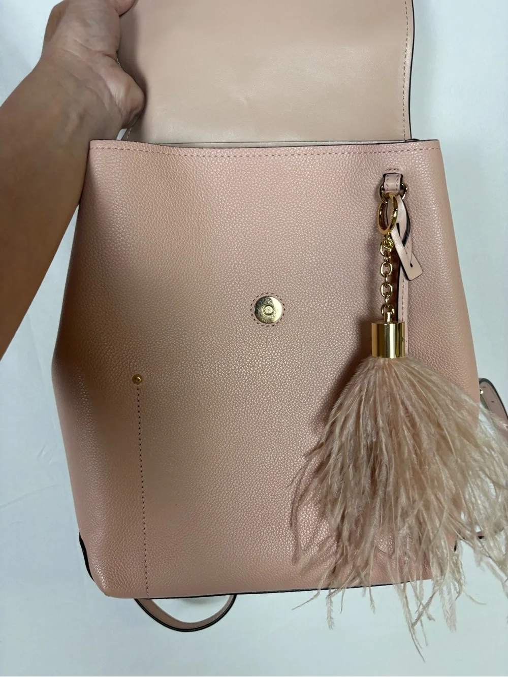 Michael Kors Blush Pink Pebbled Leather Backpack with Feather Tassel